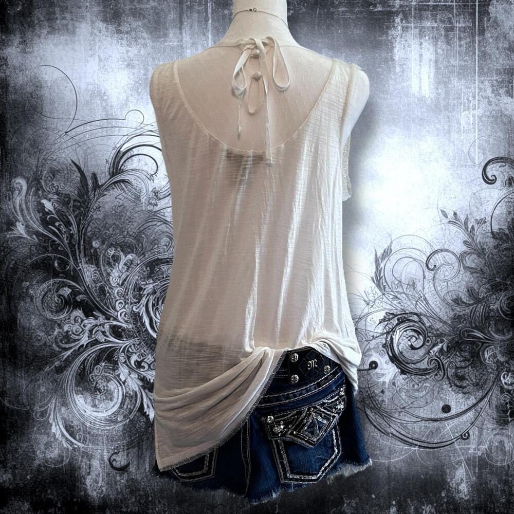BCBG ornate beaded & rhinestoned sheer white sleeveless top - Picture 5 of 8